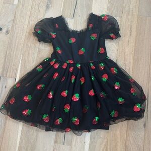 Lola + The Boys Black Dress with Strawberry Details